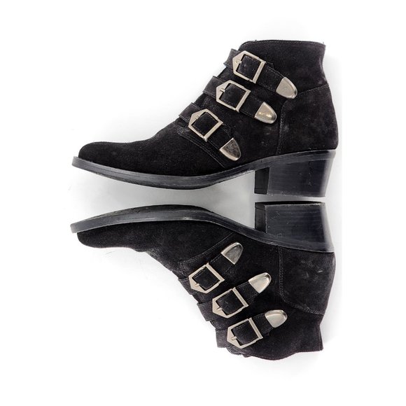 SKA Shoes Suede Leather Buckle Ankle Bootie Black Made in Spain - Picture 7 of 11